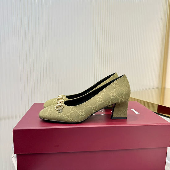 Gucci Classic Square Toe Block Heel Pumps With Metal Decor