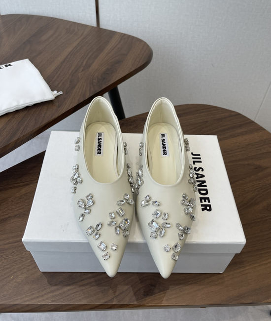 Jil Sanders Rhinestone Decor Single Shoes Genuine Leather Lining Non-slip Sole