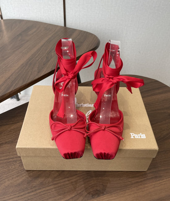 Christian Louboutine Bow Decor High Heel Pumps Silk Upper Premium Leather Lining