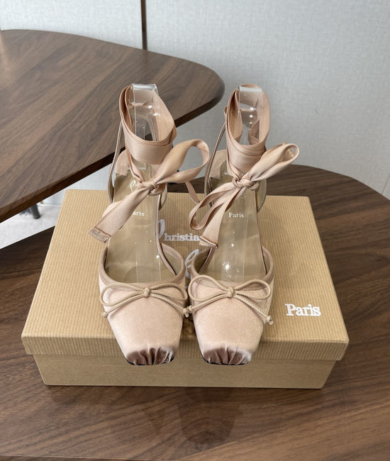 Christian Louboutine Bow Decor High Heel Pumps Silk Upper Premium Leather Lining