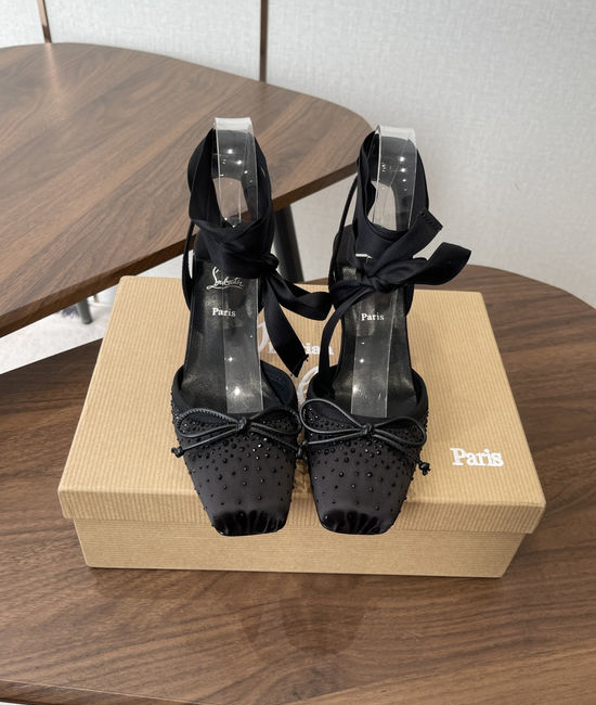 Christian Louboutine Bow Decor High Heel Shoes Silk Upper Comfortable Leather Lining
