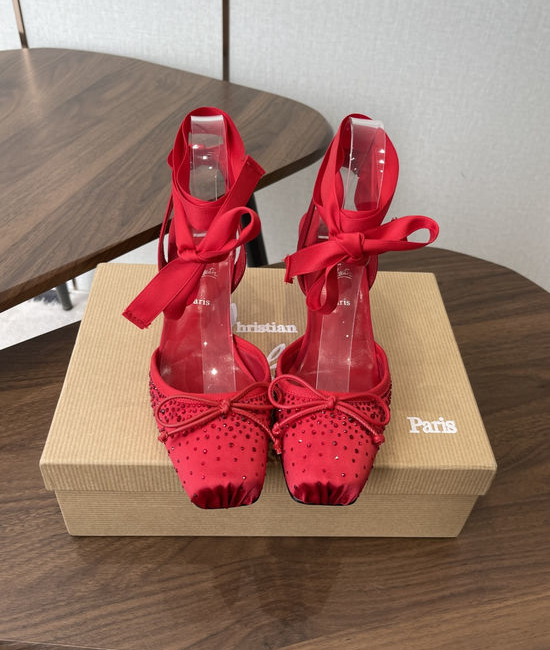 Christian Louboutine Bow Decor High Heel Shoes Silk Upper Comfortable Leather Lining