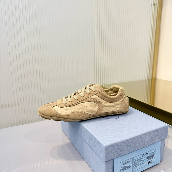 Prada Printed Canvas Thick Sole Casual Sneakers With Emblem