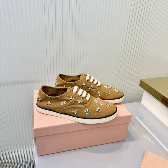 Miu Miu Thick Sole Canvas Casual Trainers With Logo Details
