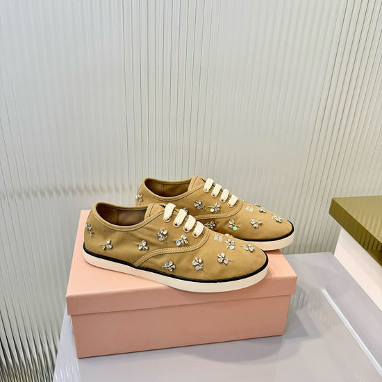 Miu Miu Thick Sole Canvas Casual Trainers With Logo Details