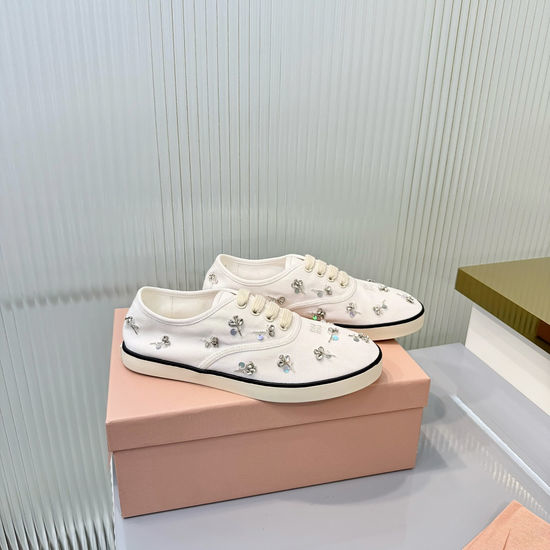 Miu Miu Thick Sole Canvas Casual Trainers With Logo Details