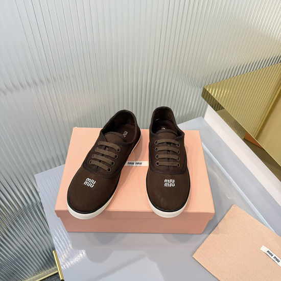 Miu Miu Thick Sole Canvas Casual Sneakers With Logo Accents