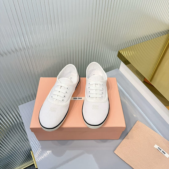 Miu Miu Thick Sole Canvas Casual Sneakers With Logo Accents