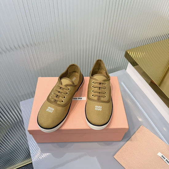 Miu Miu Thick Sole Canvas Casual Sneakers With Logo Accents