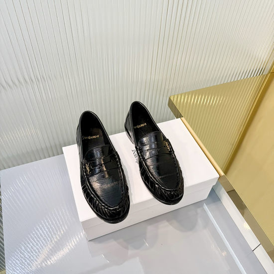 Yves Saint Laurent YSL Wrinkled Loafers with Metal Accent