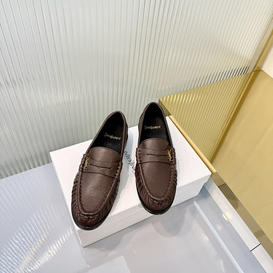 Yves Saint Laurent YSL Wrinkled Loafers with Metal Accent