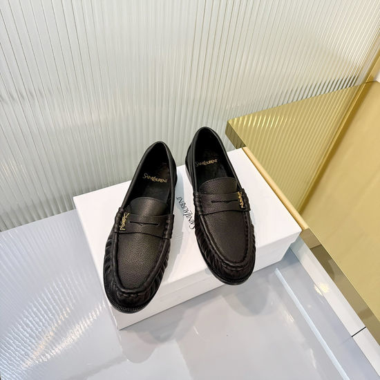 Yves Saint Laurent YSL Wrinkled Loafers with Metal Accent