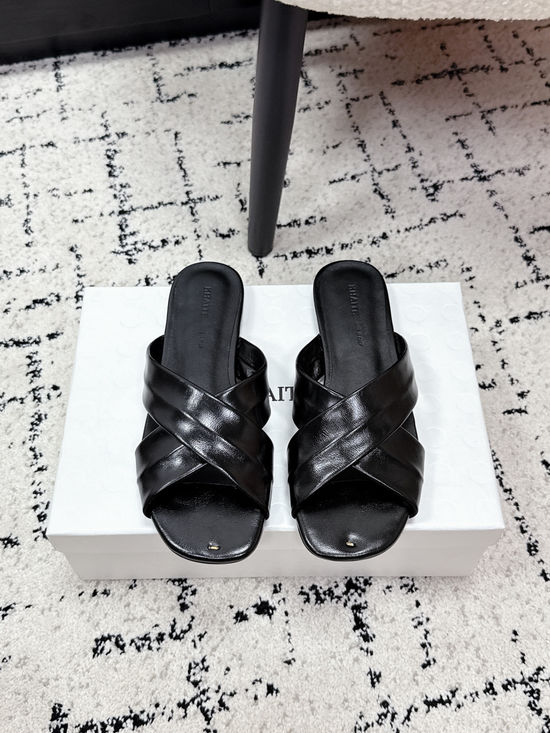 Khaite Cross Strap Square Toe Flat Slide Sandals