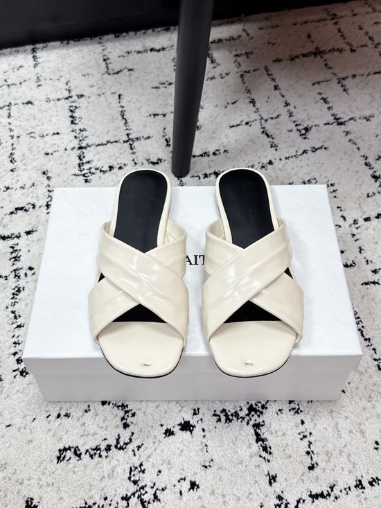 Khaite Cross Strap Square Toe Flat Slide Sandals