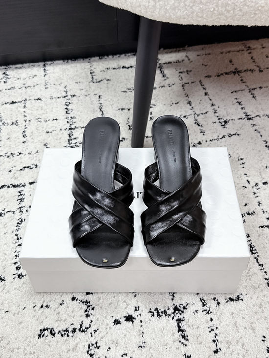 Khaite Cross Strap Square Toe Flat Slide Sandals