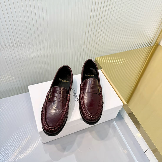 Yves Saint Laurent YSL Wrinkled Loafers with Metal Accent