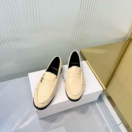 Yves Saint Laurent YSL Wrinkled Loafers with Metal Accent