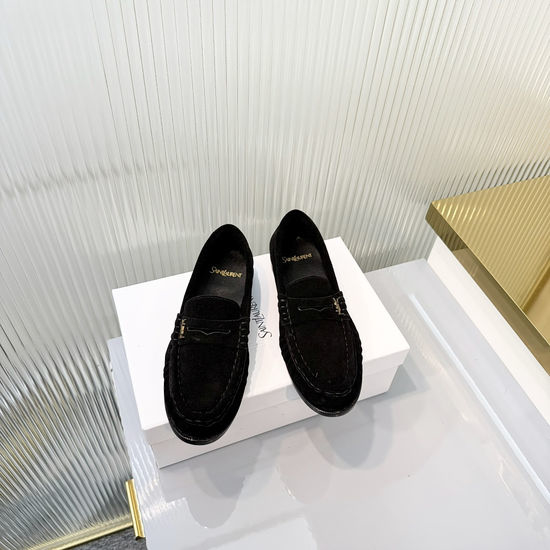 Yves Saint Laurent YSL Wrinkled Loafers with Metal Accent