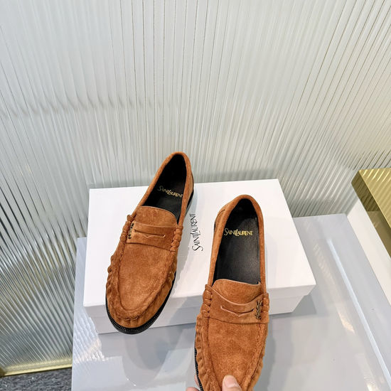 Yves Saint Laurent YSL Wrinkled Loafers with Metal Accent