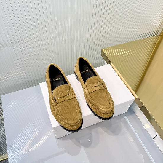 Yves Saint Laurent YSL Wrinkled Loafers with Metal Accent