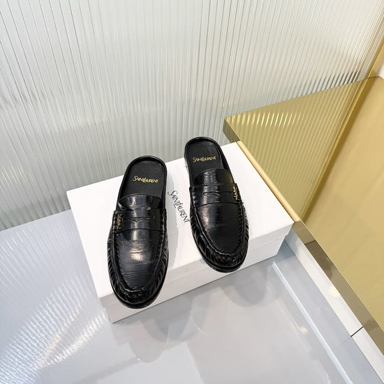 Yves Saint Laurent YSL Wrinkled Loafers with Metal Accent