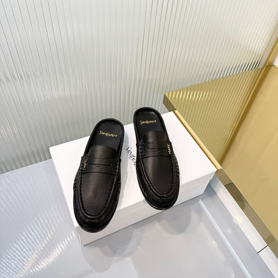Yves Saint Laurent YSL Wrinkled Loafers with Metal Accent