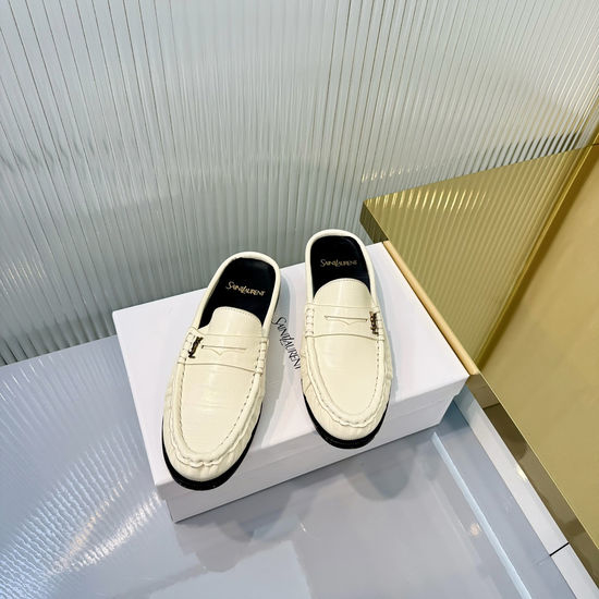 Yves Saint Laurent YSL Wrinkled Loafers with Metal Accent