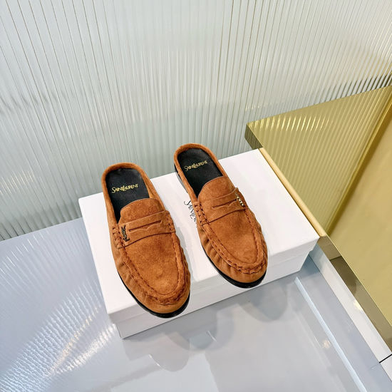 Yves Saint Laurent YSL Wrinkled Loafers with Metal Accent