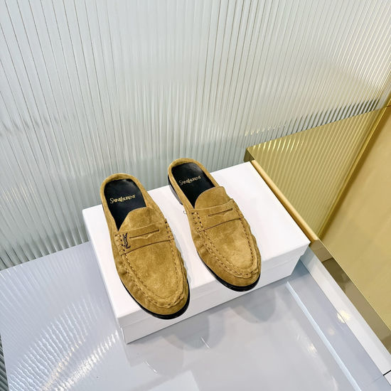 Yves Saint Laurent YSL Wrinkled Loafers with Metal Accent