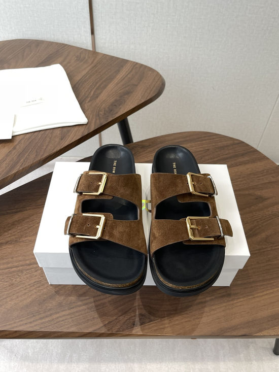 The Row Suede Double Buckle Comfort Clogs Non Slip Casual Footwear