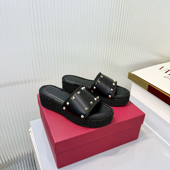 Valentino Studded Espadrille Wedge Sandals Premium Leather Non Slip Sole