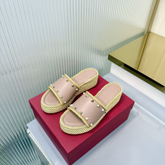 Valentino Studded Espadrille Wedge Sandals Premium Leather Non Slip Sole