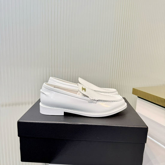 Chanel Patent Leather Loafers with Decorative Hardware Buckle