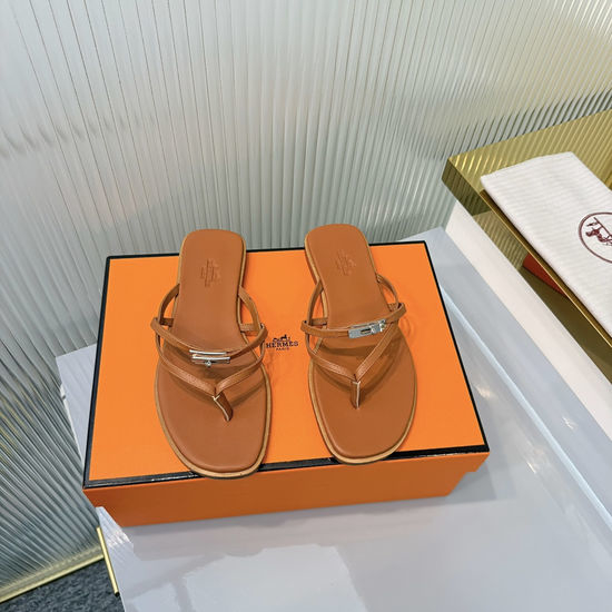 Hermes Elegant Buckle Thong Slides with Genuine Outsole