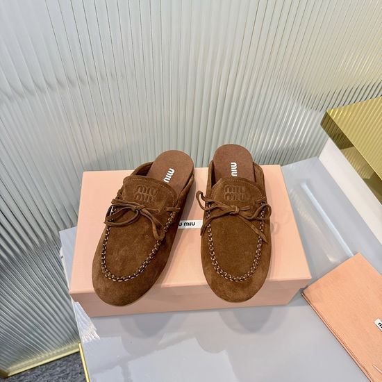 Miu Miu Vintage Bow Decor Suede Mule Slides