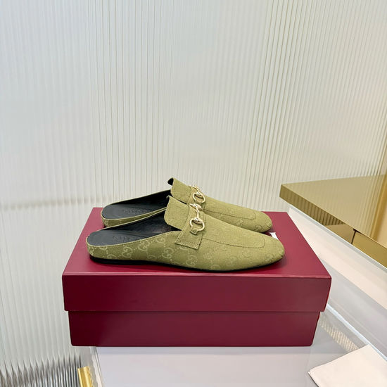 Gucci Classic Buckle Decor Canvas Mules Soft Lining Comfortable Casual Flat Shoes