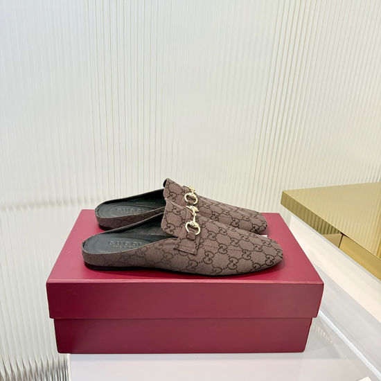 Gucci Classic Buckle Decor Canvas Mules Soft Lining Comfortable Casual Flat Shoes