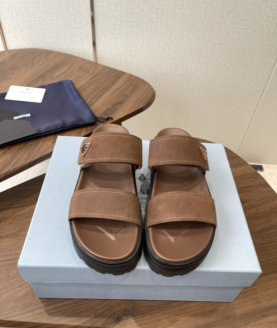 Prada Classic Platform Slides with Suede Upper Non-slip Sole