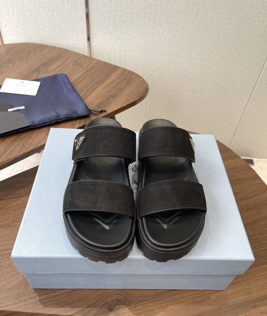 Prada Classic Platform Slides with Suede Upper Non-slip Sole