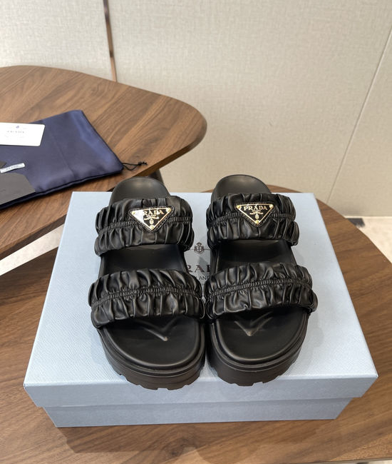 Prada Classic Platform Slides with Sheepskin Upper Non-slip Sole