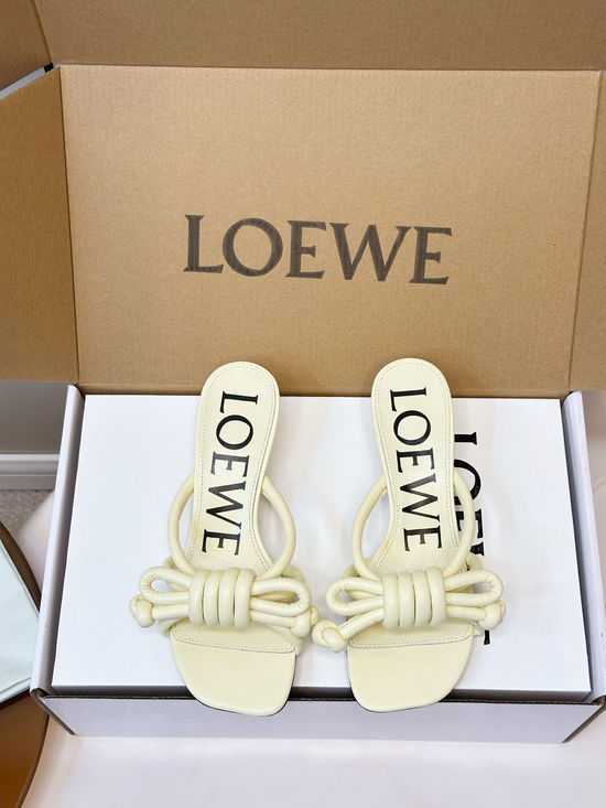 Loewe Bow Decor Square Toe Kitten Heel Mule Slippers
