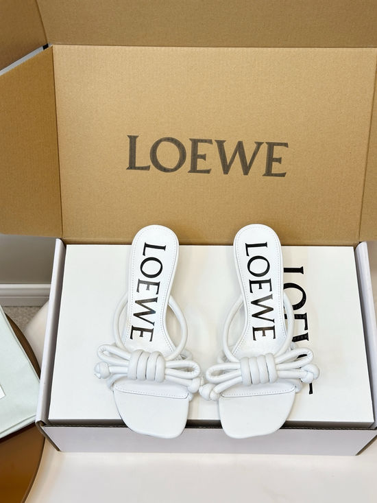 Loewe Bow Decor Square Toe Kitten Heel Mule Slippers