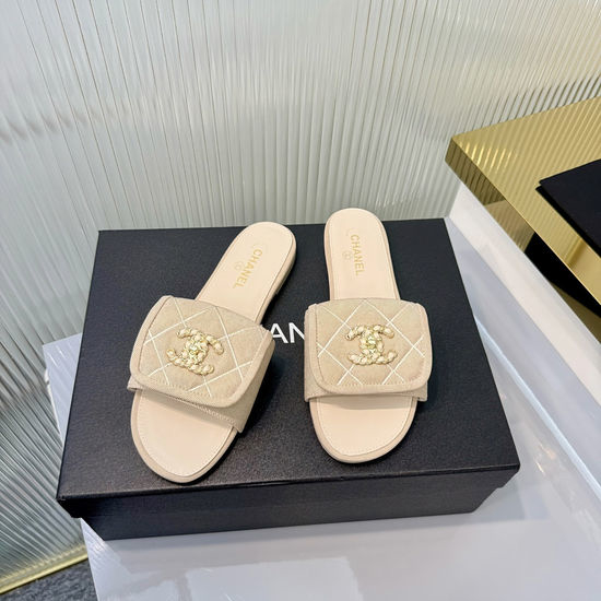 Chanel Quilted Pattern Slides Premium Leather Sole Elegant Design