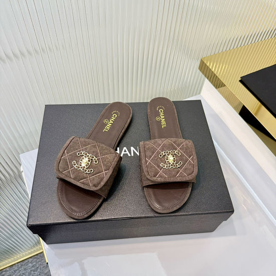 Chanel Quilted Pattern Slides Premium Leather Sole Elegant Design