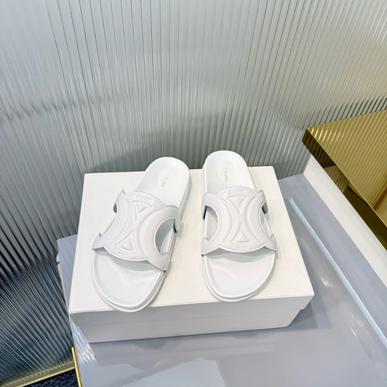 Celine Embossed Upper Genuine Leather Beach Slide Sandals