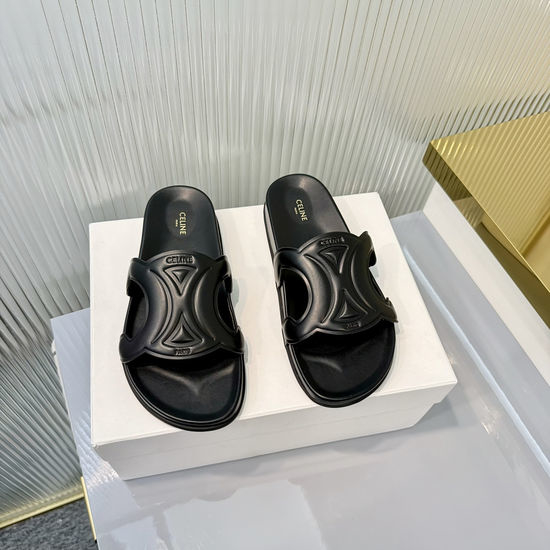 Celine Embossed Upper Genuine Leather Beach Slide Sandals