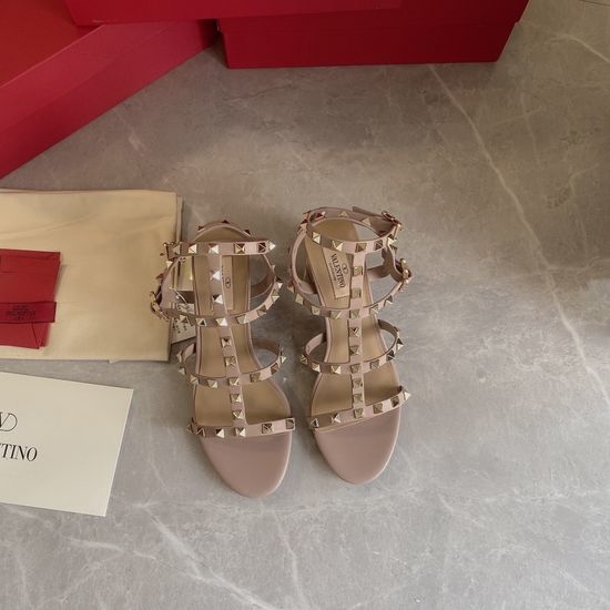 Valentino Handmade Rivet Leather Sandals with Durable Outsole