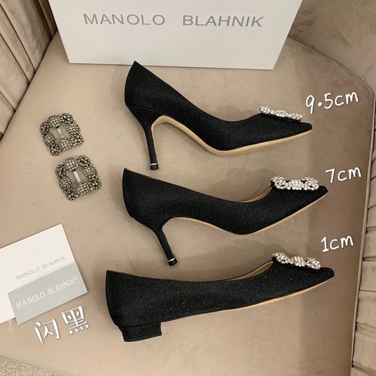 Manolo Blahnik MB Rhinestone Buckle Silk Upper Pointed Toe Pumps