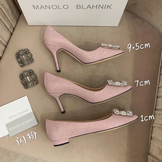 Manolo Blahnik MB Rhinestone Buckle Silk Upper Pointed Toe Pumps
