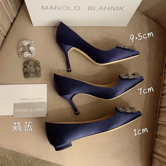 Manolo Blahnik MB Rhinestone Buckle Silk Upper Pointed Toe Pumps